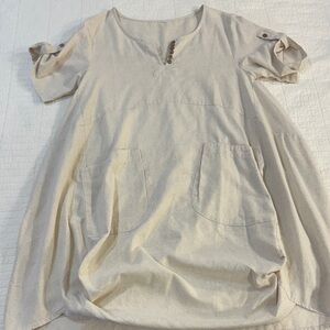 Neutral Linen Tunic Dress | European Summer Coastal Grandma Boho Chic Small